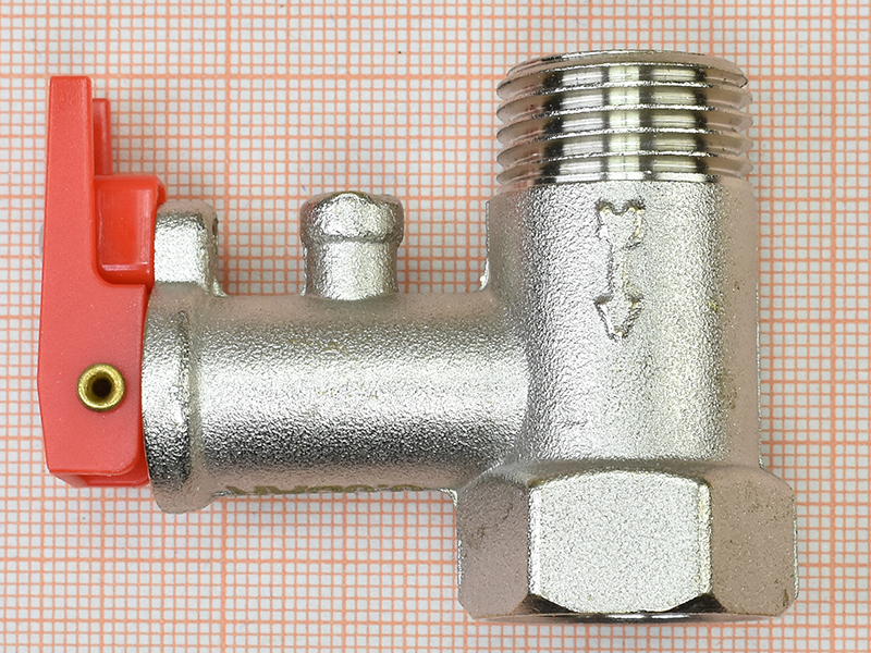 Клапан для водонагревателя, предохранительный, 1/2, с ручкой, 6 бар, 0,6 МПа, код 100506